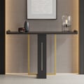 39" Narrow Console Table for Entryway Foyer Black Solid Wood & Gold Metal in Small