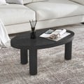Threeens 35" Japandi Oval Black Pine Wood Coffee Table 3-Legged Accent Table