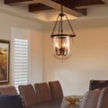 Rustic Clear Glass Shade Bell Jar Pendant Light with 3 Candle Lights Black Metal