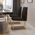 Modern Black Dining Chair Upholstered Linen Side Chair Stainless Steel Leg (Set of 2)