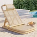 Scandinavian Rattan & Wood Outdoor Long Reclining Chaise Patio Lounge Chair in Natural