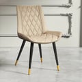 Beige Dining Chair PU Leather Side Chair Set of 2 with Solid Back