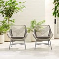 Outdoor PE Rattan Patio Chair Armchair with Cushion Pillow（Set of 2）