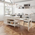 Modern 60" Extendable White Kitchen Island with Storage Faux Marble Kitchen Cabinet