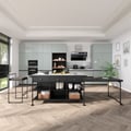 60" Industrial Extendable Faux Marble Kitchen Islands Black with 3-Drawer