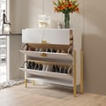 Modern Entryway White Shoe Storage Narrow Shoe Cabinet with 2 Flip Doors & 1 Drawer 