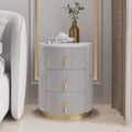Sintered Stone Top 3-Drawer Round Velvet Nightstand Set of 2