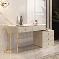 Nordic Makeup Vanity Extendable with 5-Drawer Dressing Table with Stone Top in Champagne