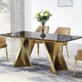 70.9" Espresso Modern Dining Table with Marble Top & Stainless Steel Pedestal Rectangle