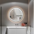 Miroirs de salle de bain encadrés noirs avec lumières Miroir mural rond de salle de bain à LED