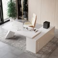 Modern White Large L-Shape Executive Desk with Drawers & Cabinet Left Hand (70.9'')