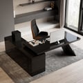 Modern Black L-Shape Executive Desk with Drawers & Cabinet Right Hand (70.9")