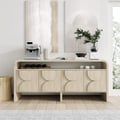 71" Wood Sideboard Buffet Japandi Distressed White Credenza with Shelves&4 Doors 