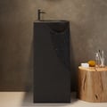 34" Tall Japandi Stone Resin Pedestal Bathroom Sink Farmhouse Freestanding Sink in Black