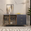 Cofab 59" Sideboard Sintered Stone Top Luxury Buffet Tempered Glass Doors in Large