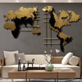 47.2" Modern 3D Gold & Black Metal World Map Home Wall Decor Art in Living Room