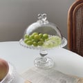 Clear Glass Fruit Serving Tray Stand with Love-shaped Cover Round Food Snack Server 