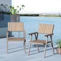 Modern Aluminum & Wood Outdoor Dining Chair Patio Armchair in Natural & Gray (Set of 2)