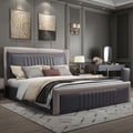 Queen Low Profile Platform Bed Upholstered Wingback Bed in Gray