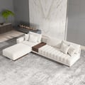 126" L-Shaped Modular Velvet Sectional with Chaise & Ottoman