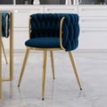 Sweave Nordic Blue Barrel Back Dining Chair Round Accent Chair with Velvet Upholstery