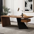 Modern pine wood straight desk with drawer, 180 cm executive desk
