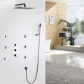 Luxurous 16 Inches Thermostatic Square Wall Mount Rain Shower System with Handshower & 6 Body Sprays in Brushed Nickel