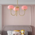 3-Light Modern Gold Chandelier Pendant Light with Pink Glass Globe Lamp Shade Decor
