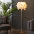 Loftus Art Deco Floor Lamp with White Feather Shade Rose Gold Finish