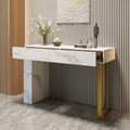 1200mm White Console Table & Wooden Entryway Bench Set Boucle Upholstered Metal Legs