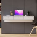 39.4'' Modern White Floating Desk with Drawers Wall Mounted Desk in Pine Wood Frame