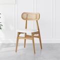 Japandi Modern Wood Dining Chair with Faux Leather Upholstery Natural