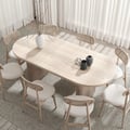 63"-79" Japandi Style Oval Extendable Dining Table Whitewash Seats 6-8 People