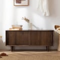 39.4" Modern Storage Bench with Sliding Doors Shelf Walnut Pine Wood