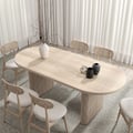 Japandi style extendable oval dining table, in bleached finish