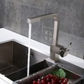 Contemporary Single Lever Handle Square Pull-Out Brass Kitchen Tap in Brushed Nickel
