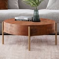 Rustic Round Coffee Table with Solid Wood Tabletop Metal Legs