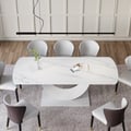 1800mm White Faux Marble Dining Table for 8 Crescent Base Sintered Stone