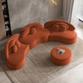 3700mm 4-Piece Curved Velvet Sectional Sofa with Ottoman & Pillows