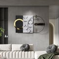 30" Large Metal Geometric Wall Clock with Wood Pointer Modern Home Decor Black & Gray 