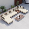 8-Pieces Teak Modular Outdoor & Patio Sectional Sofa Set with Coffee Table