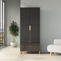 Aro Modern Black Tall Wardrobe with Storage Bedroom Clothing Armoire