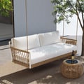 Ropipe Outdoor 2-Seater Swing Sofa in Khaki with Hand Woven Rope & White Cushion