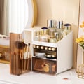 Makeup Organizer Desk Storage Display Box with 2 Drawers in White