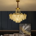 Art Deco 9-Light Tiered Glass Gold Chandelier Pearl Pendant Ceiling Light for Livingroom