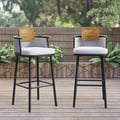 2 Pieces Outdoor Patio Teak & Aluminum 41" Bar Stools Set with Backs