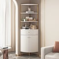 74.8" Modern White Etagere Corner Bookshelf 1 Drawer & 2 Doors Wooden Tall Bookcase