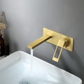 Modern Brushed Gold Wall Mount Bathroom Sink Faucet Solid Brass