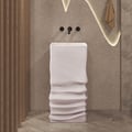 850mm Tall Japandi Stone Resin Pedestal Bathroom Basin Freestanding Basin in Beige