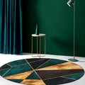 4' Modern Green Black and Gold Geometirc Round Indoor Area Rug Decorative Carpet